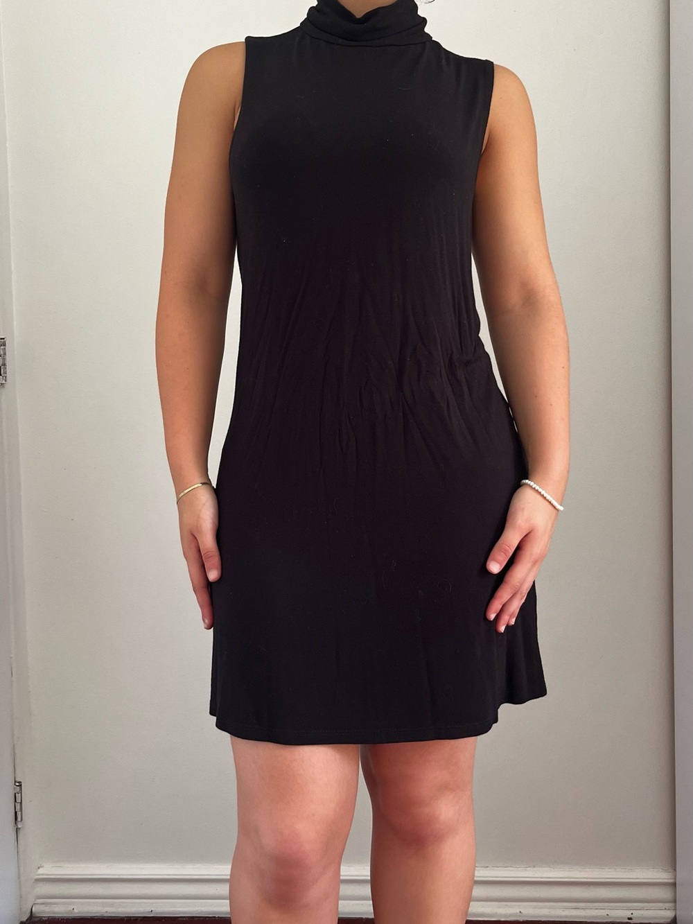 Sleeveless Black Turtleneck Mini Dress